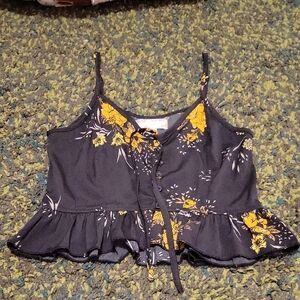 Floral Black Peplum Tank Top